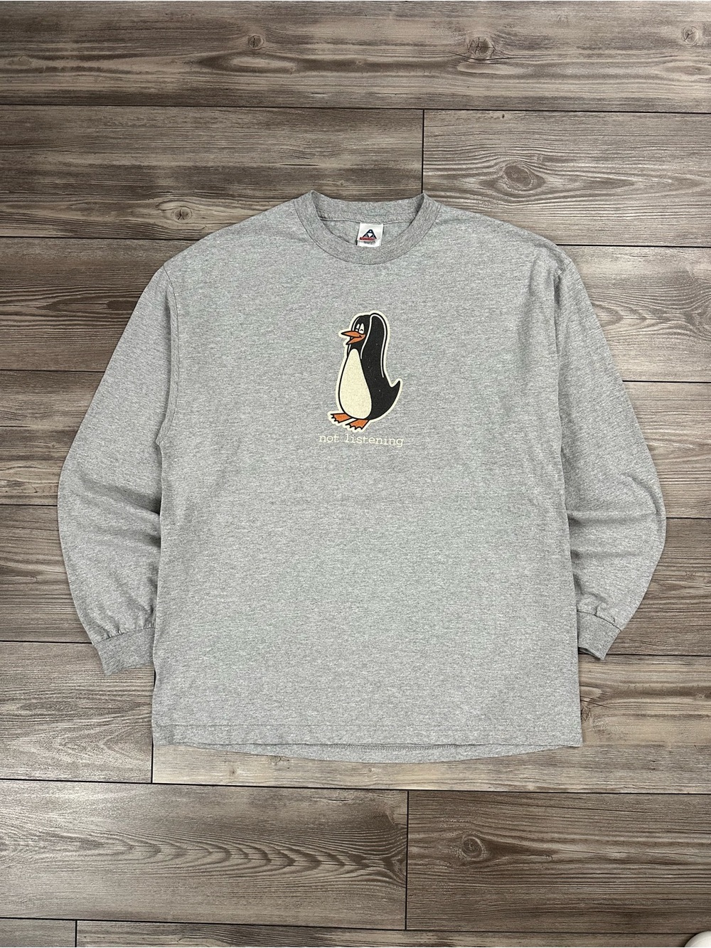 Y2K Funny Penguin “Not Listening” Graphic Long Sleeve Tee